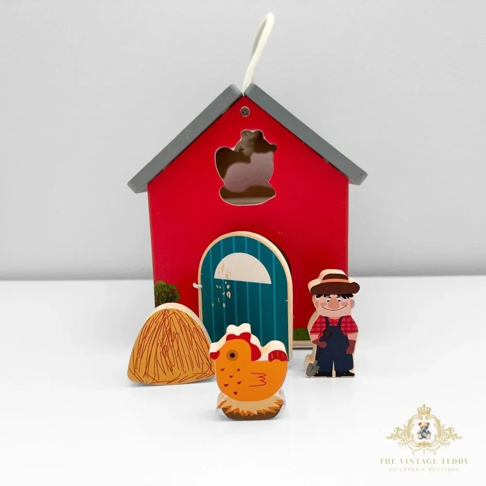 NWT Cute Wooden Farmer & Barn Animals Play Set Children’s Early Learning Toys